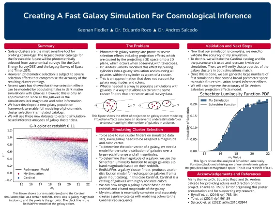 Research poster by Keenan Fiedler- "Creating a Fast Galaxy Simulation for Cosmological Inference"