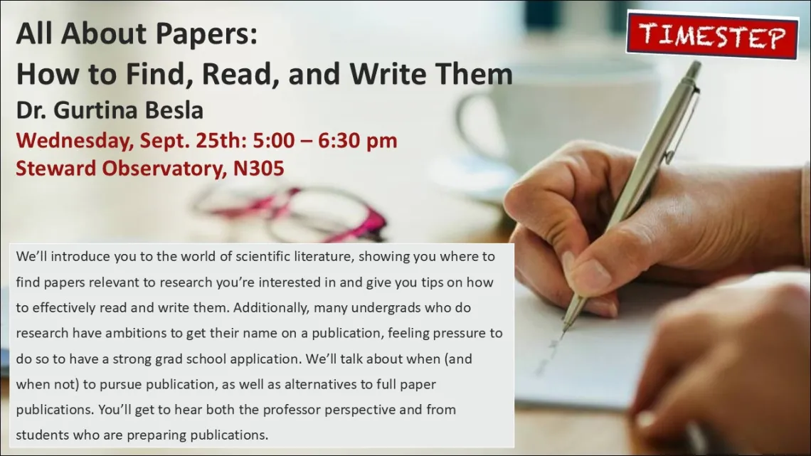 Meeting information and description with an image behind of a hand holding a pn writing on paper and glasses on the table next to it