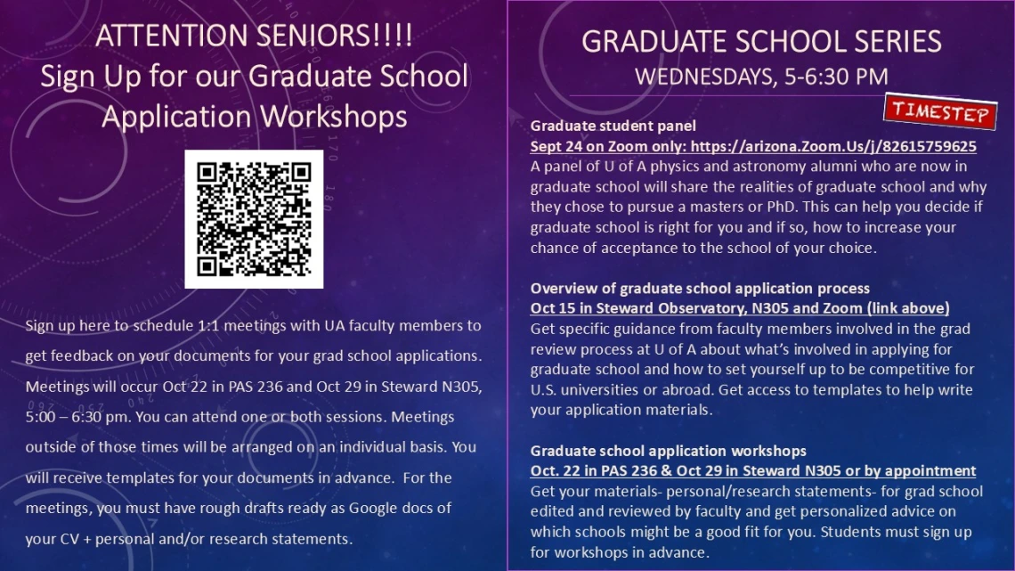 Text about the event (same as below) with a QR code for students to sign up for the workshop