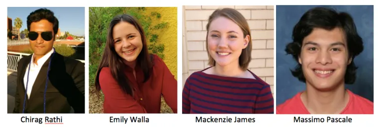 Headshots of the 2018-19 TIMESTEP Leaders: Chirag Rathi, Emily Walla, Mackenzie James, Massimo Pascale