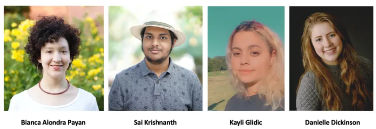 Headshots of the 2020-21 TIMESTEP Leaders: Bianca Payan, Sai Krishanth, Kayli Glidic, Danielle Dickinson