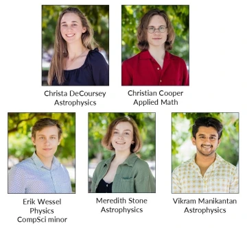 Headshots of the 2024 TIMESTEP Internship Graduate Coordinators: Christa DeCoursey, Christian Cooper, Erik Wessel, Vikram Manikantan, Meredith Stone